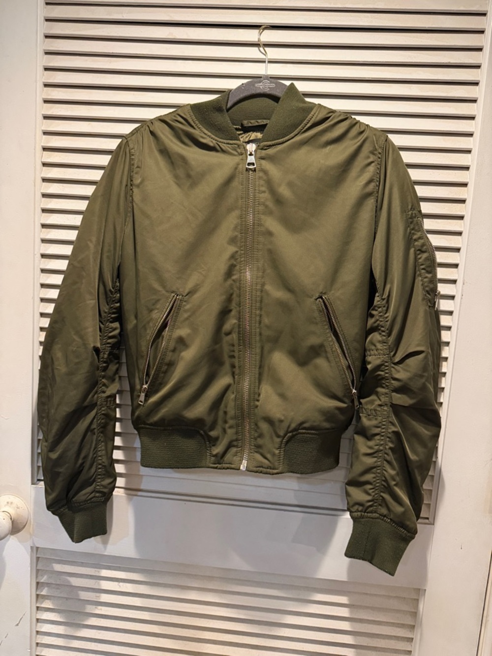 TOPSHOP Women's Olive Green Bomber Jacket - LIKE NEW